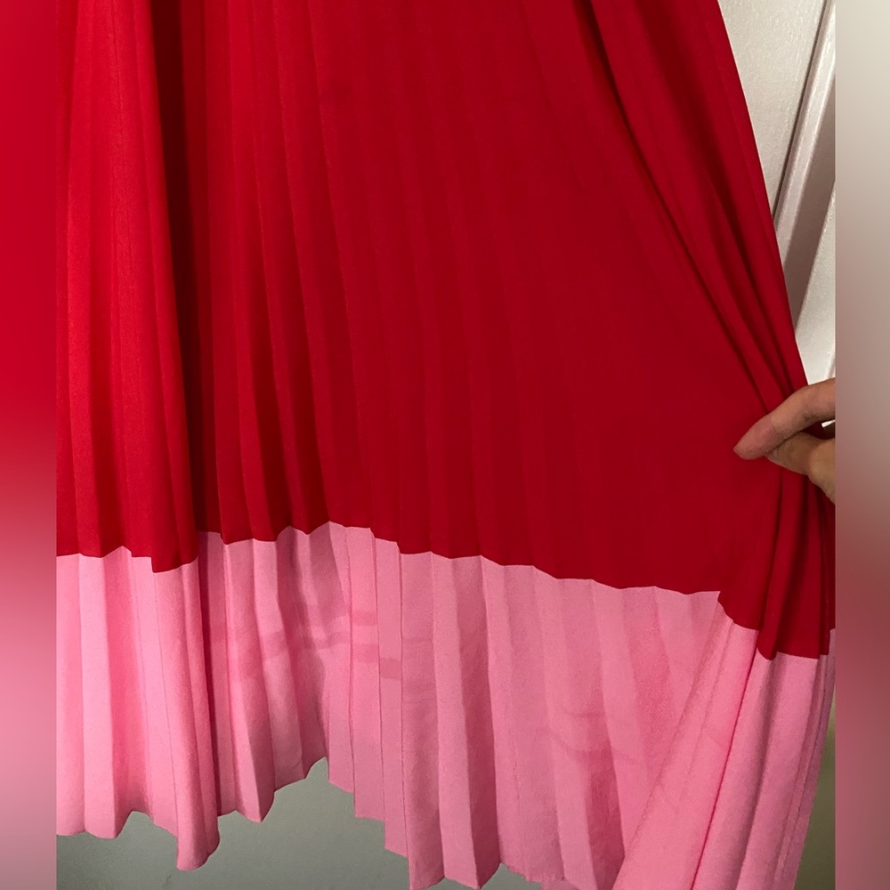 Adian Mattox Pleated Halter Midi Dress, pink and red, 0 - Picture 7 of 7